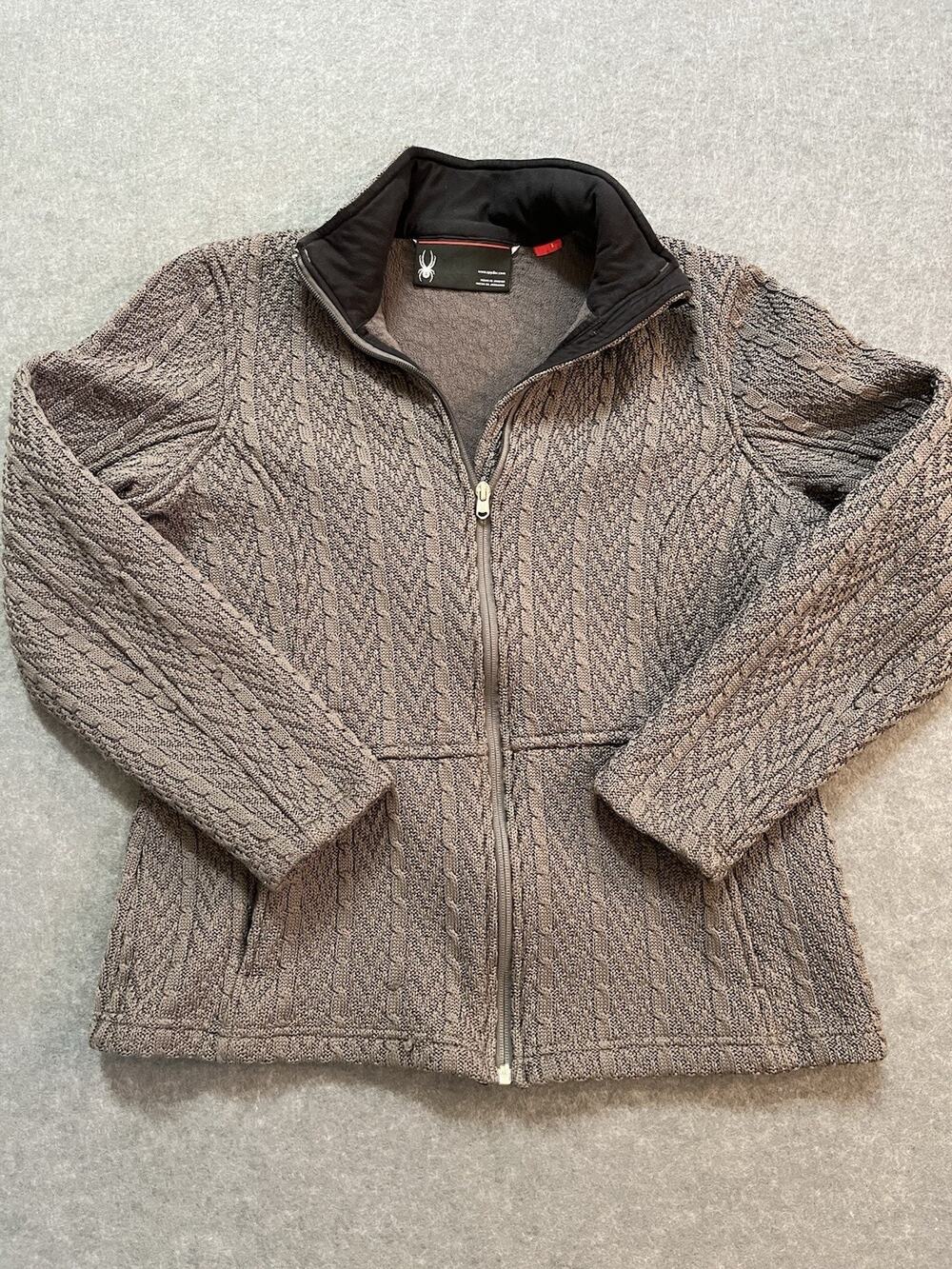 Spyder Womens Major Core Cable Stryke Gray Sweater Jacket Full Zip Size L
